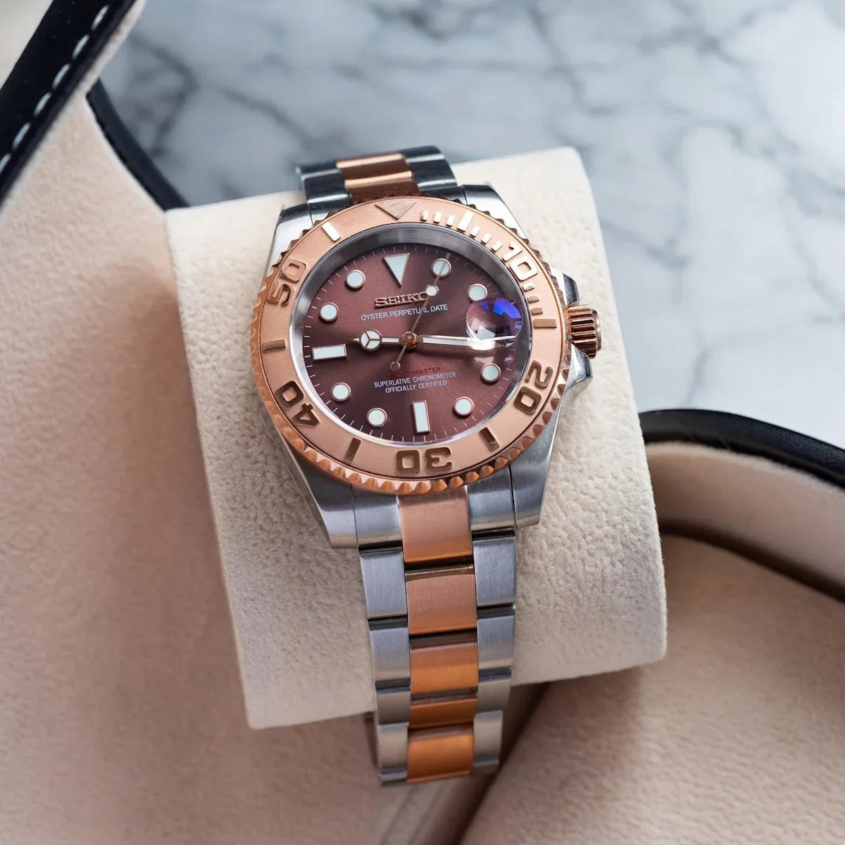 Seiko Mod Yacht-Master "Or rose/argent"