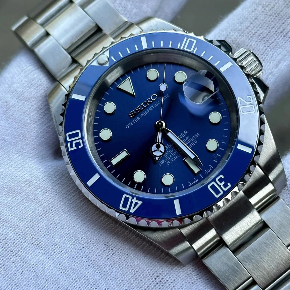 Seiko Mod Submariner "Argent et bleu"