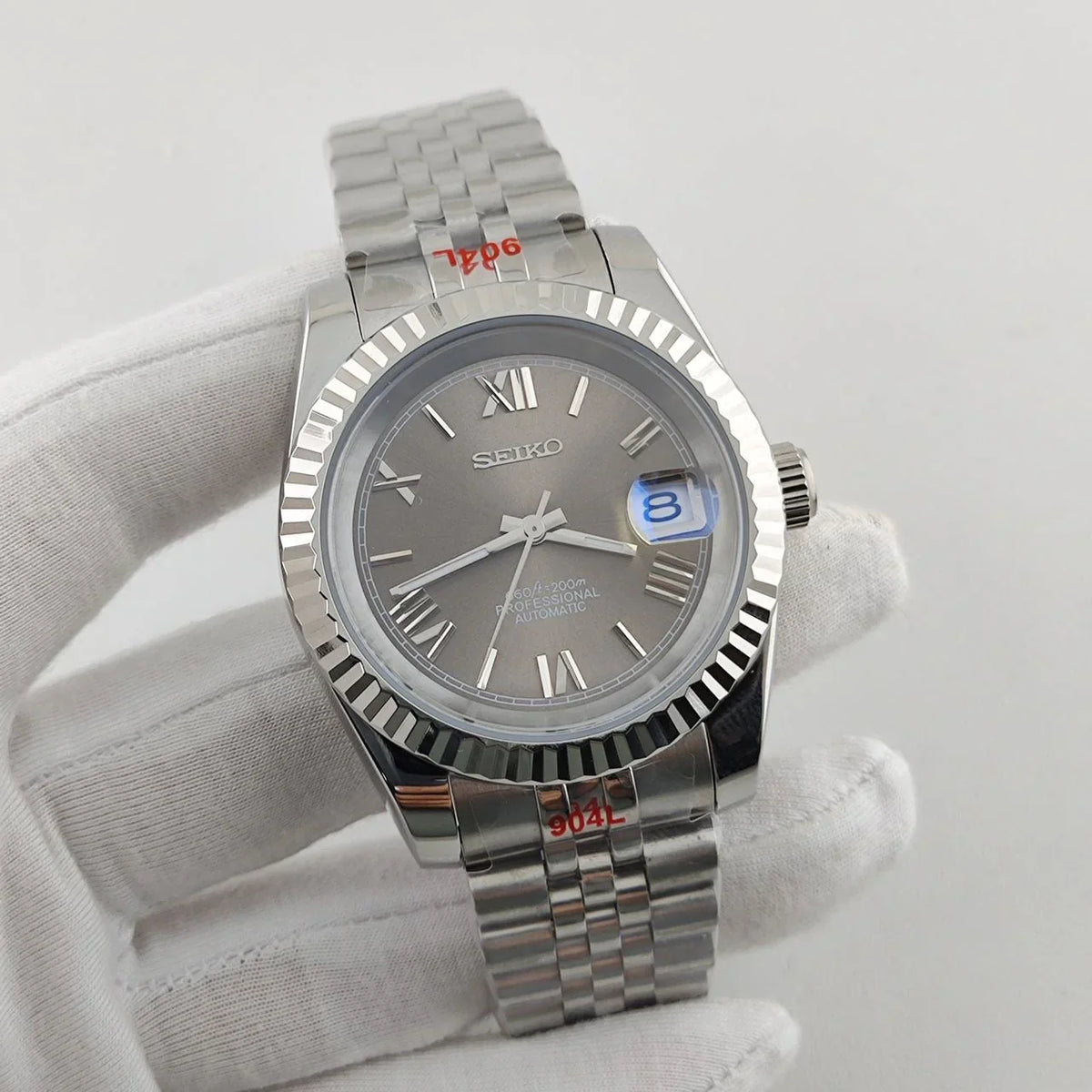 Seiko Mod Datejust "Gris, chiffres romains"