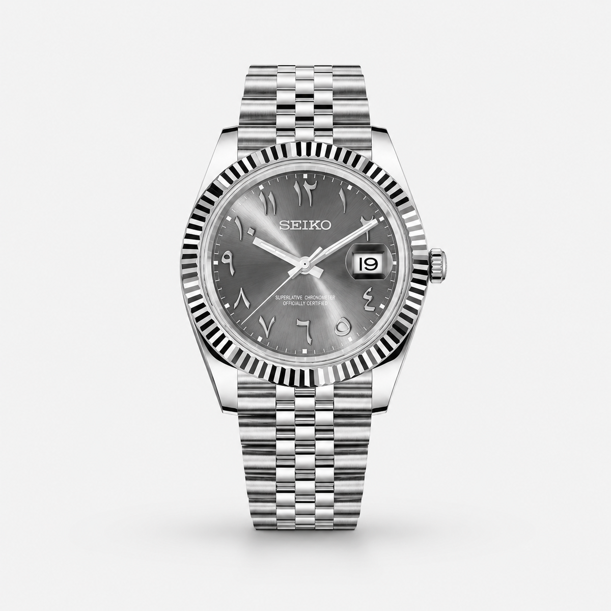 Seiko Mod Datejust "Gris, chiffres arabes"
