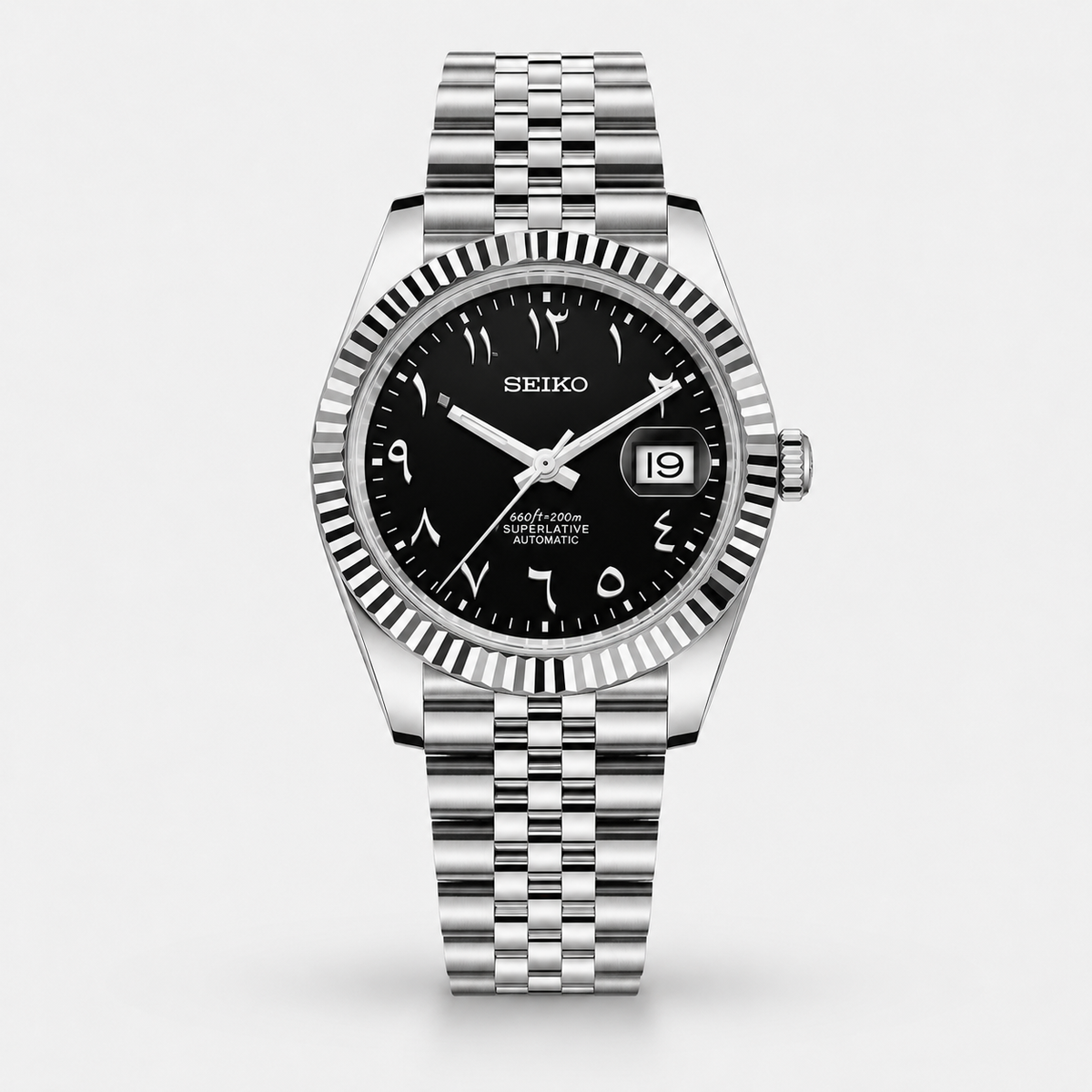 Seiko Mod Datejust "Noir, chiffres arabes"