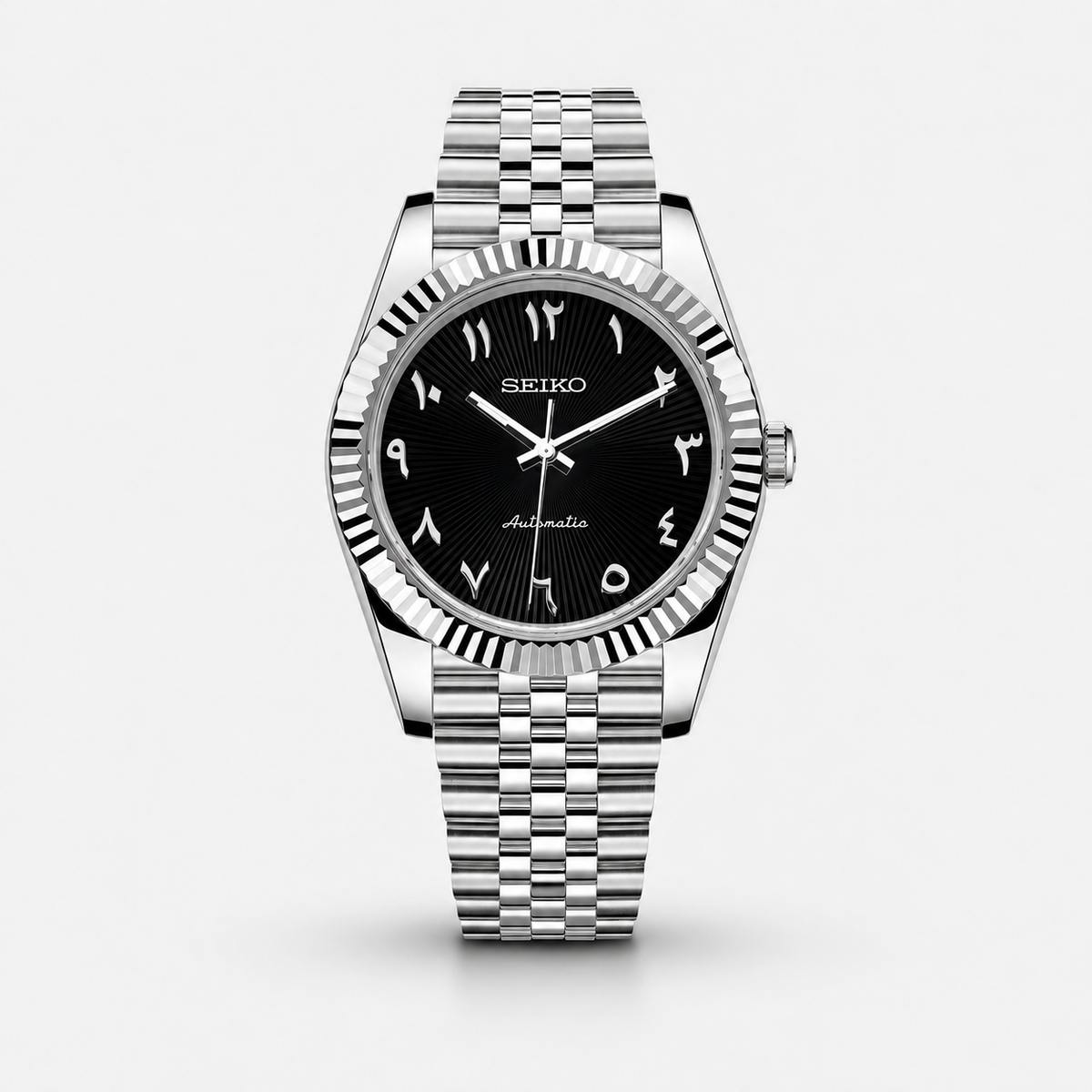 Seiko Mod Datejust "Noir texturé, chiffres arabes"