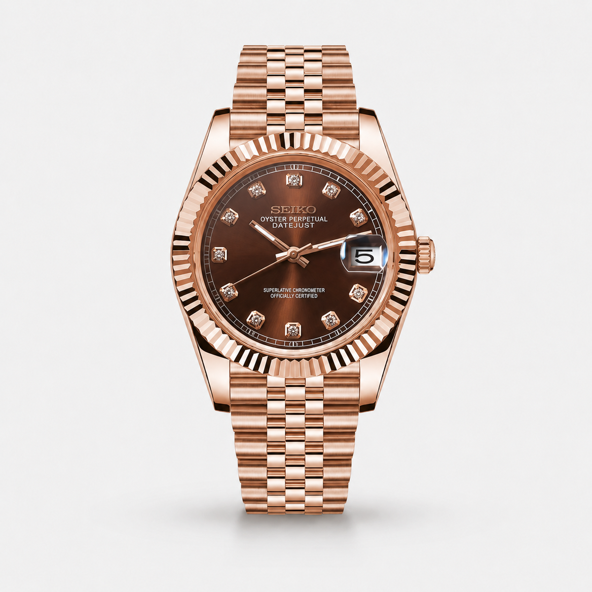 Seiko Mod Diamond Datejust "Or rose cristal champagne"