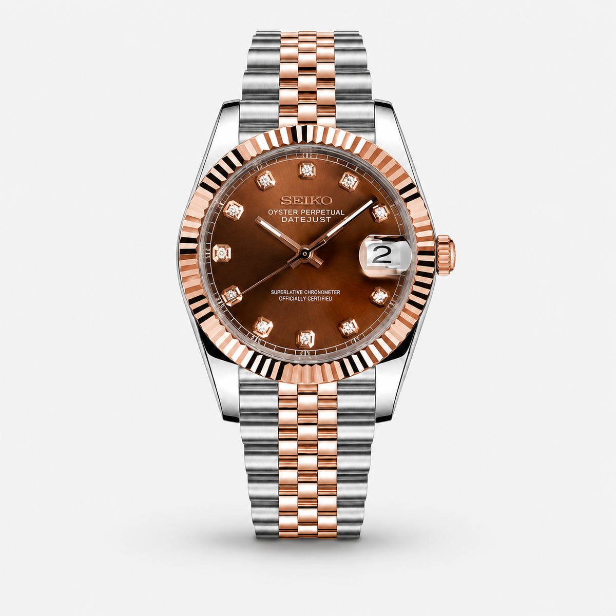 Seiko Mod Diamond Datejust "Bicolore cristal champagne"