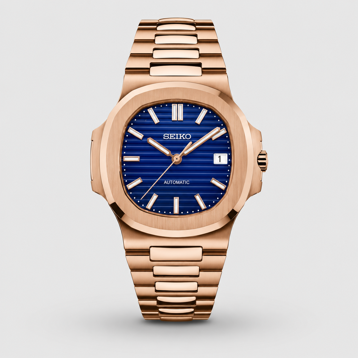 Seiko Mod Nautilus "Or rose et bleu océan"