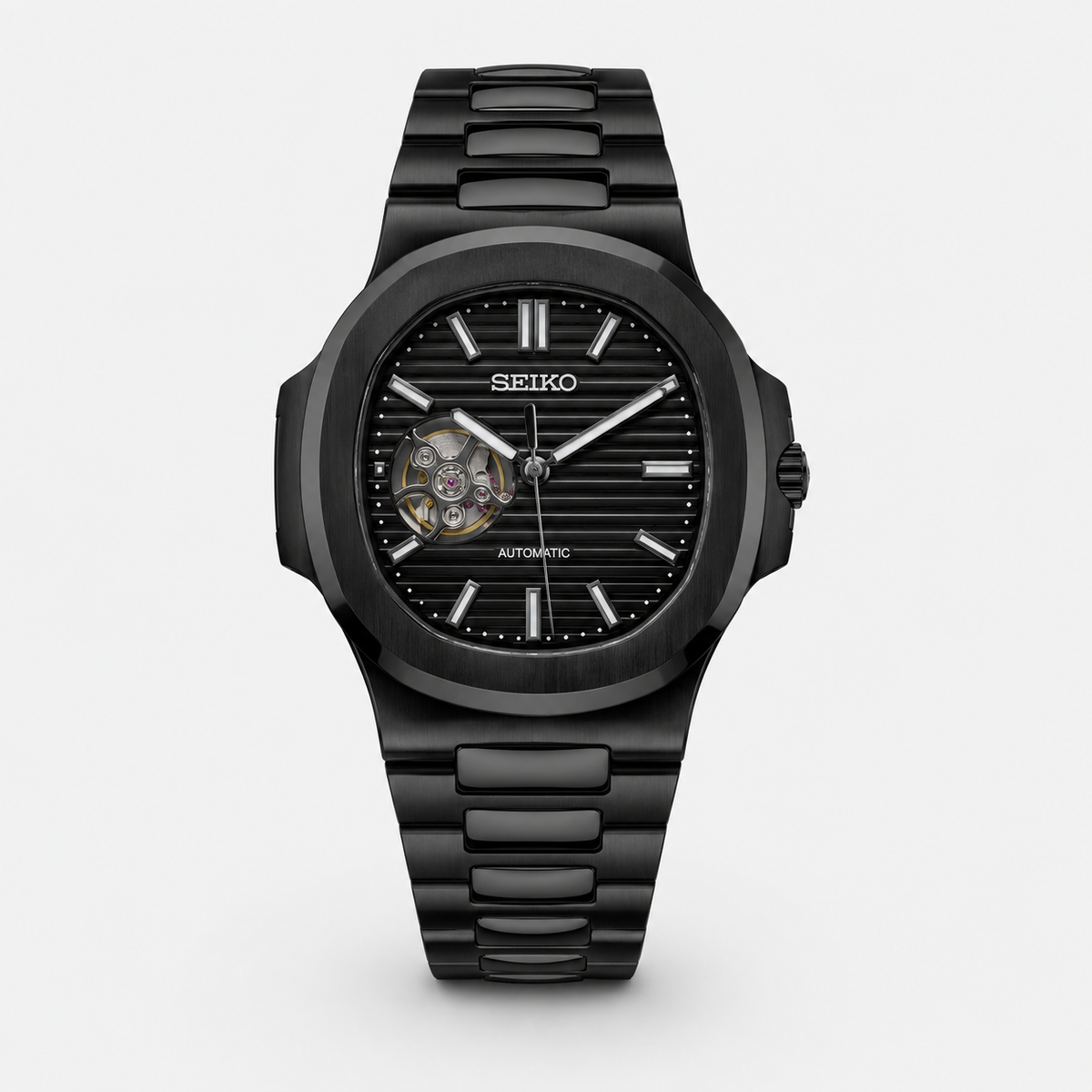 Seiko Mod Nautilus "Cœur ouvert noir intégral"