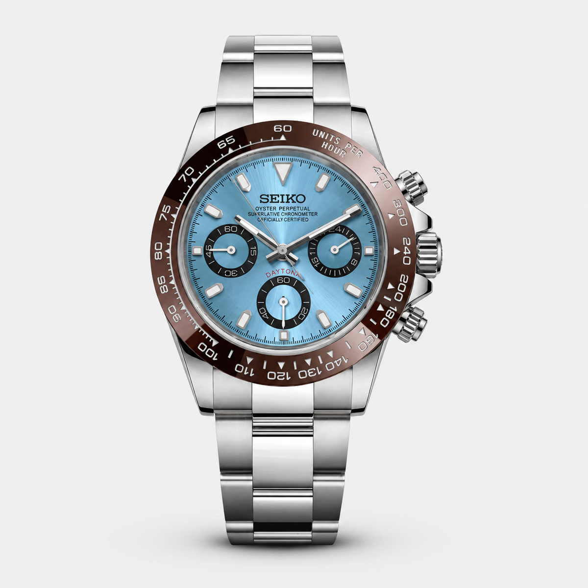 Seiko Mod Daytona "Bleu glacier et marron"