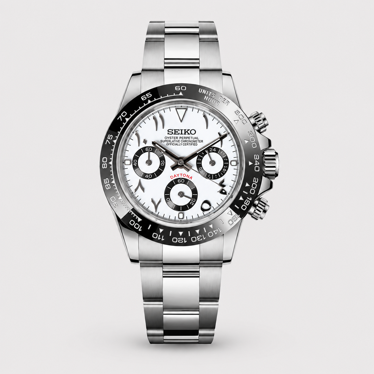 Seiko Mod Daytona "Céramique blanche, chiffres arabes"