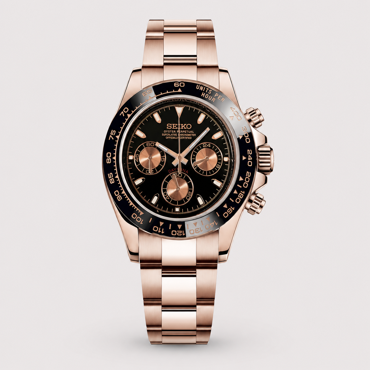 Seiko Mod Daytona "Or rose et noir"