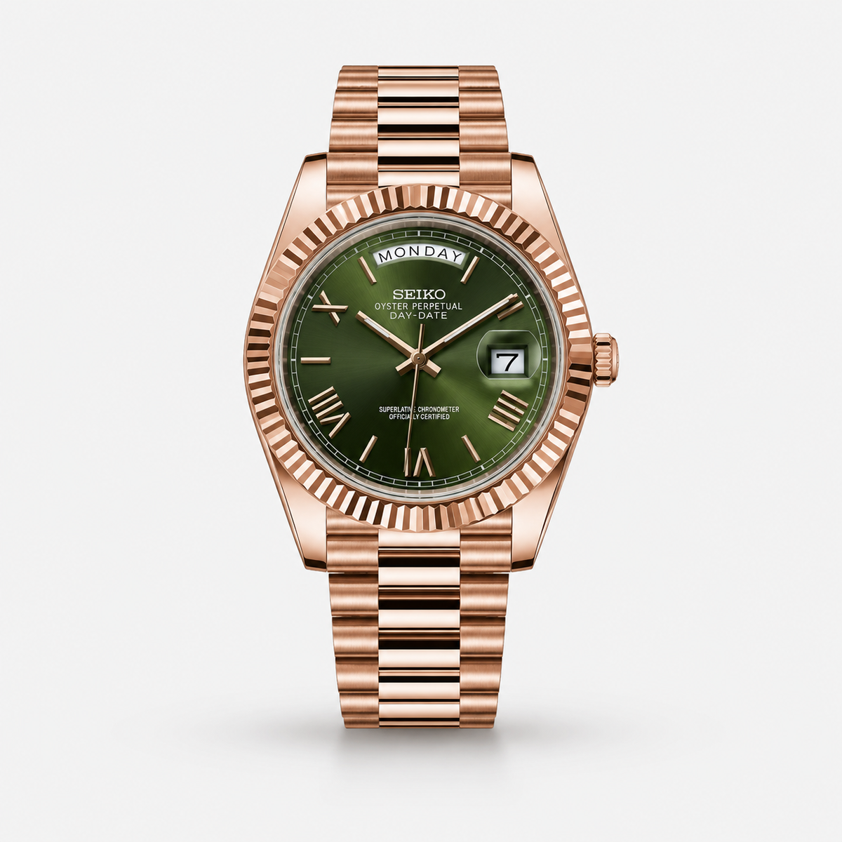 Seiko Mod Day-Date "Or rose/vert"