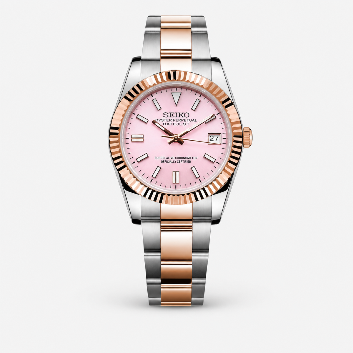 Seiko Mod Datejust "Bicolore or rose et rose"