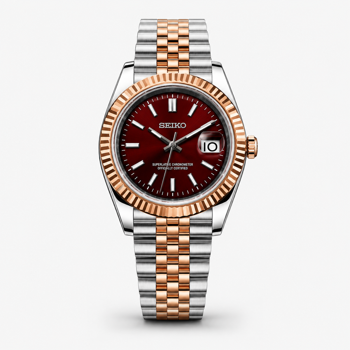 Seiko Mod Datejust "Bicolore or rose et rouge"