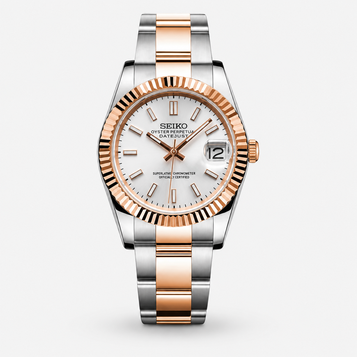 Seiko Mod Datejust "Bicolore or rose et blanc"