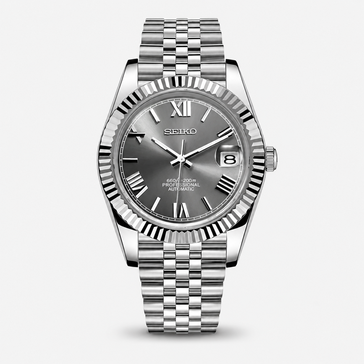 Seiko Mod Datejust "Gris, chiffres romains"
