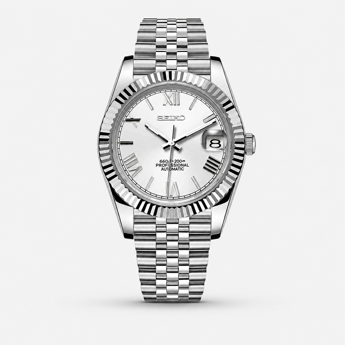 Seiko Mod Datejust "Blanc, chiffres romains"