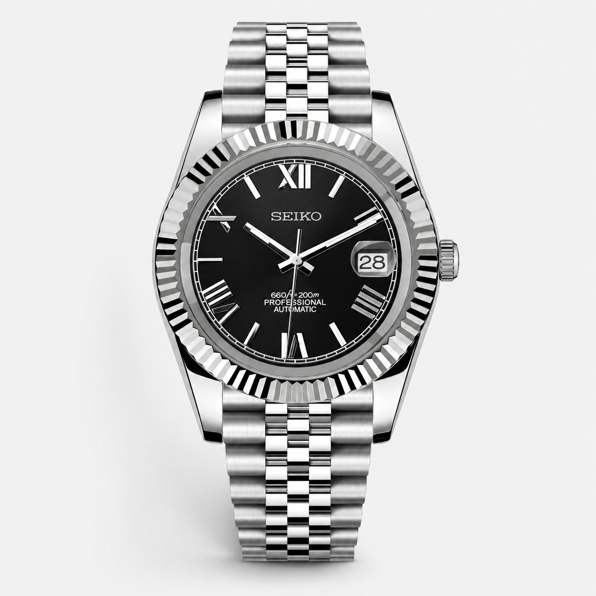 Seiko Mod Datejust "Noir, chiffres romains"