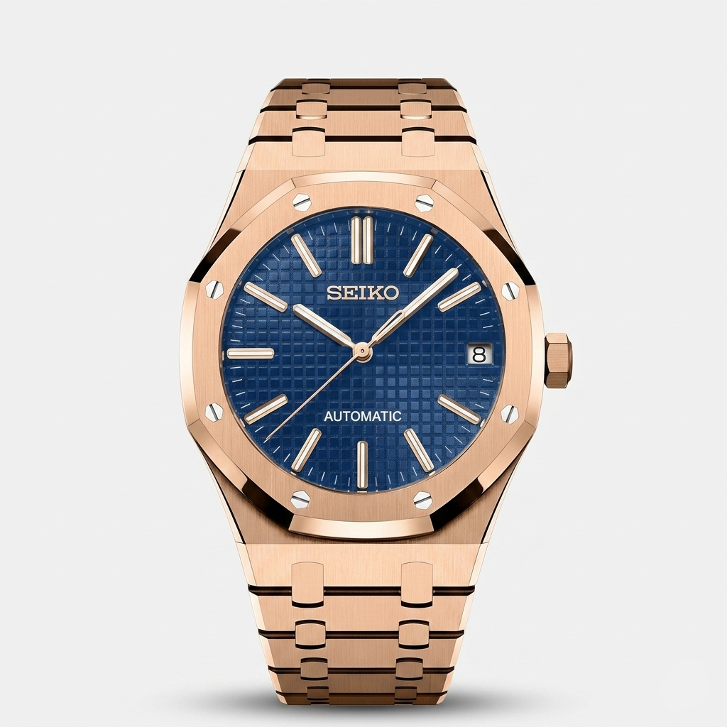 Seiko Mod Royal Oak "Or rose/bleu"