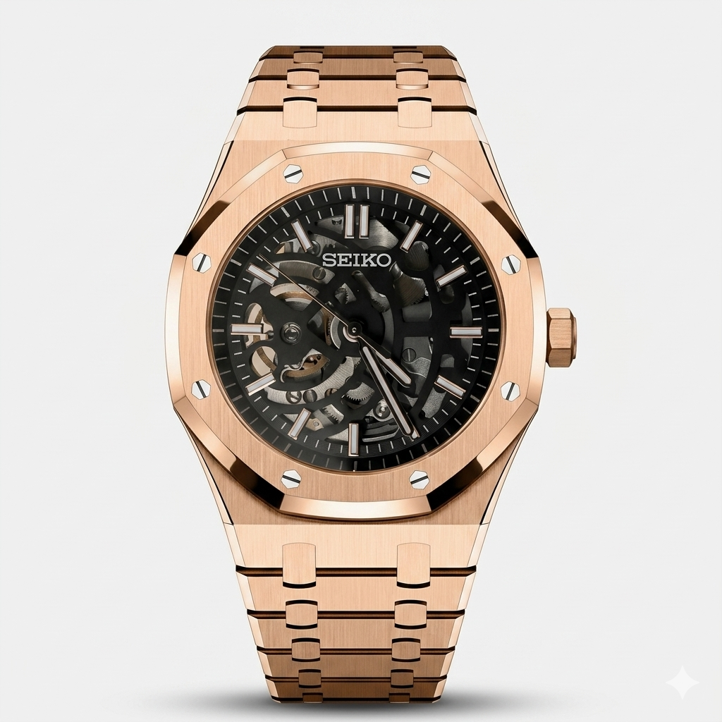 Seiko Mod Royal Oak Skeleton "Or rose"
