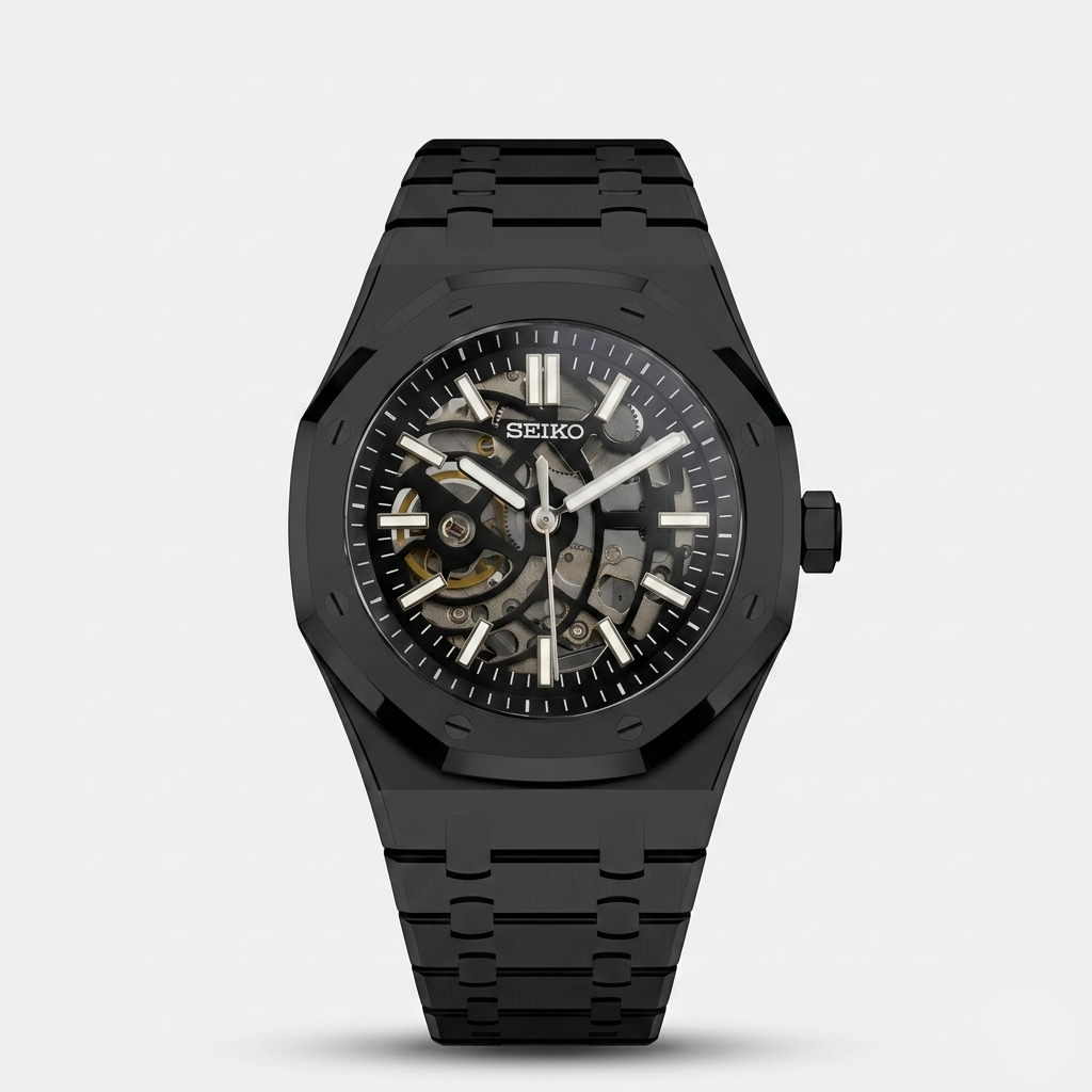 Seiko Mod Royal Oak "Squelette noir intégral"