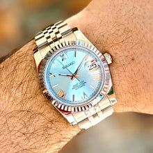 Seiko Mod Datejust "Bleu glacier, chiffres romains"