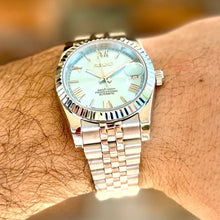 Seiko Mod Datejust "Bleu glacier, chiffres romains"
